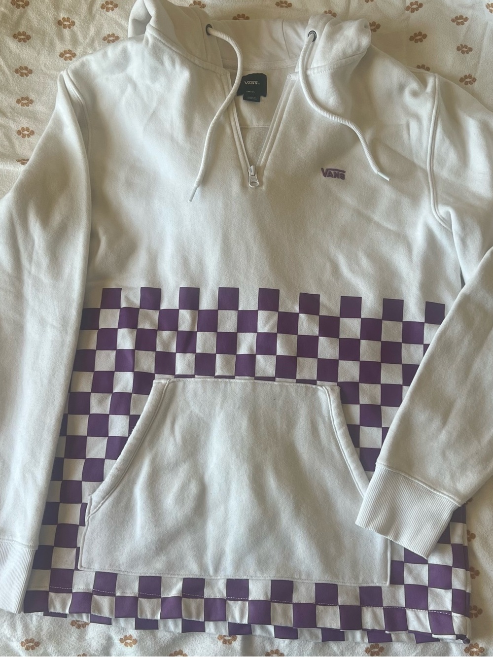 Vans White Hoodie with Purple Checkerboard Stripe